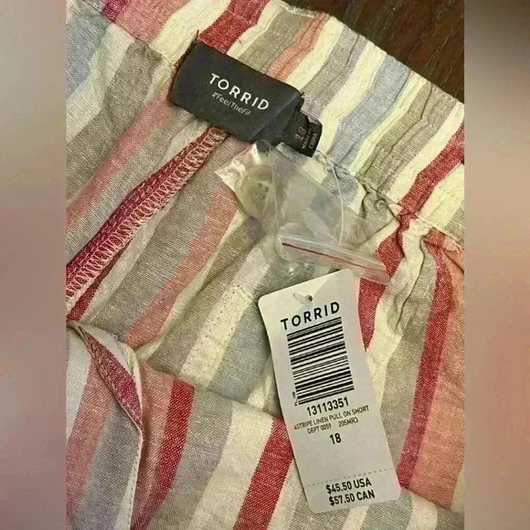 Torrid Women Size 18 Casual Shorts Multicolor Striped Linen Blend NEW - Picture 4 of 5